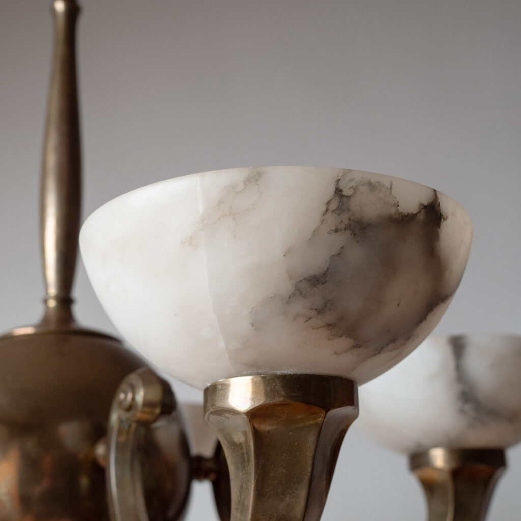 C.G. Hallberg Brass And Alabaster Chandelier, 1930s