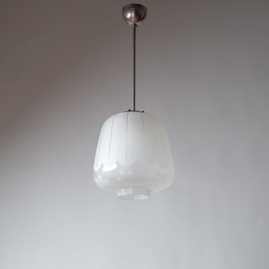 Swedish Etched Glass Pendant, circa 1950