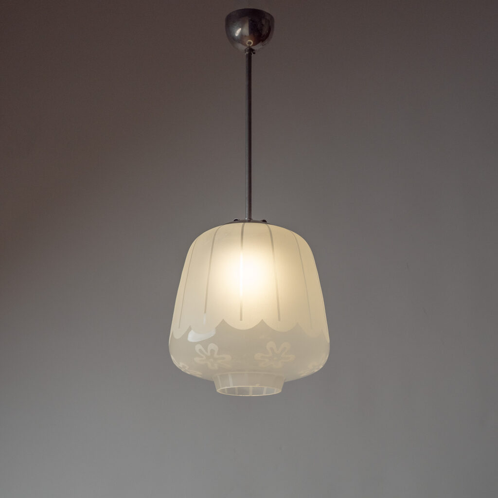 Swedish Etched Glass Pendant, circa 1950