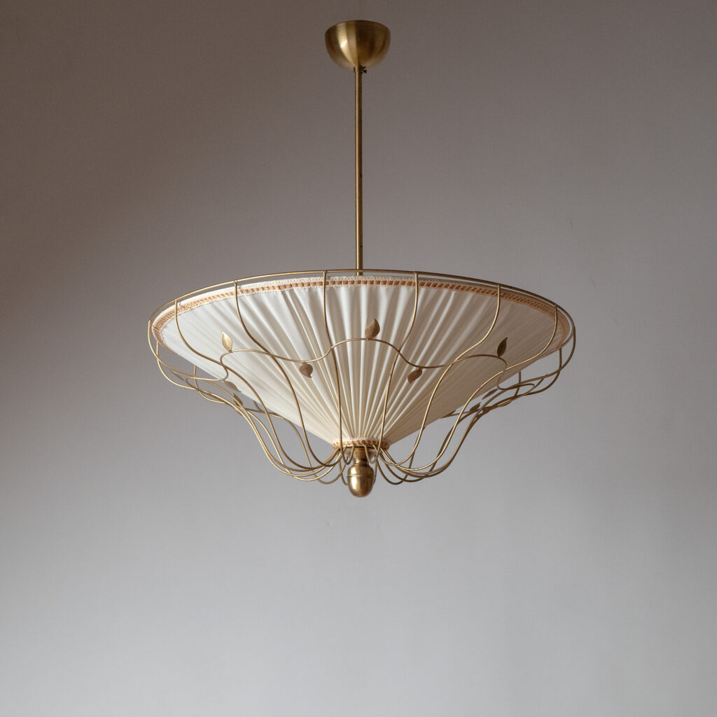 Swedish Brass And Fabric Chandelier, circa 1950