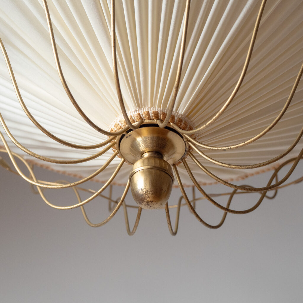 Swedish Brass And Fabric Chandelier, circa 1950