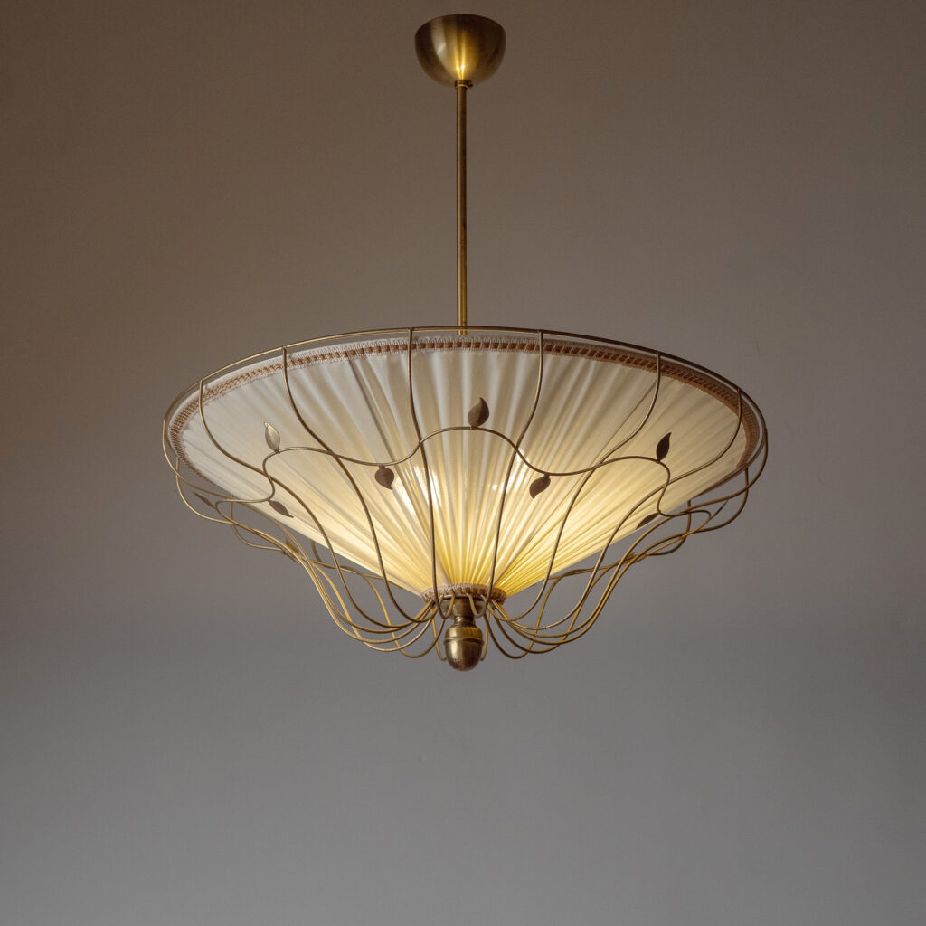 Swedish Brass And Fabric Chandelier, circa 1950