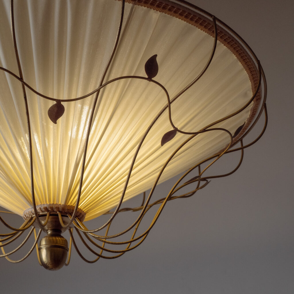 Swedish Brass And Fabric Chandelier, circa 1950
