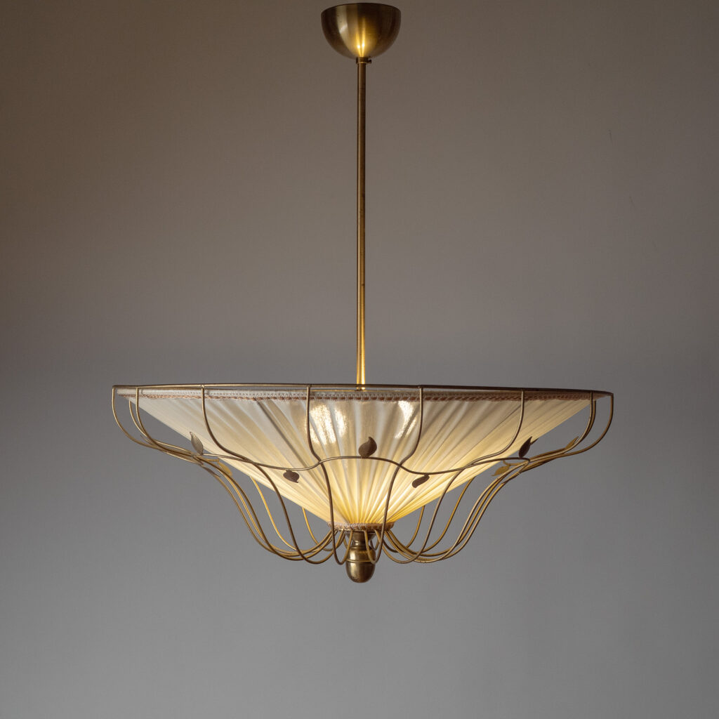 Swedish Brass And Fabric Chandelier, circa 1950