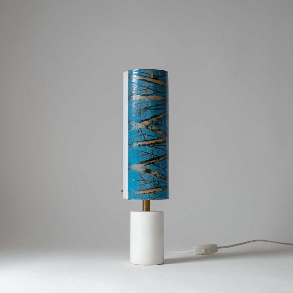 Italian Marble And Enameled Copper Table Lamp, 1950s