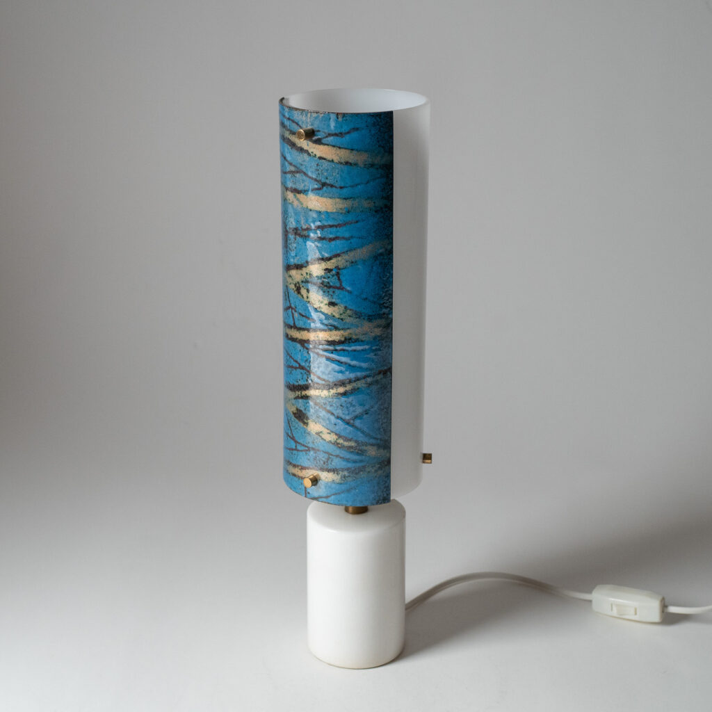 Italian Marble And Enameled Copper Table Lamp, 1950s