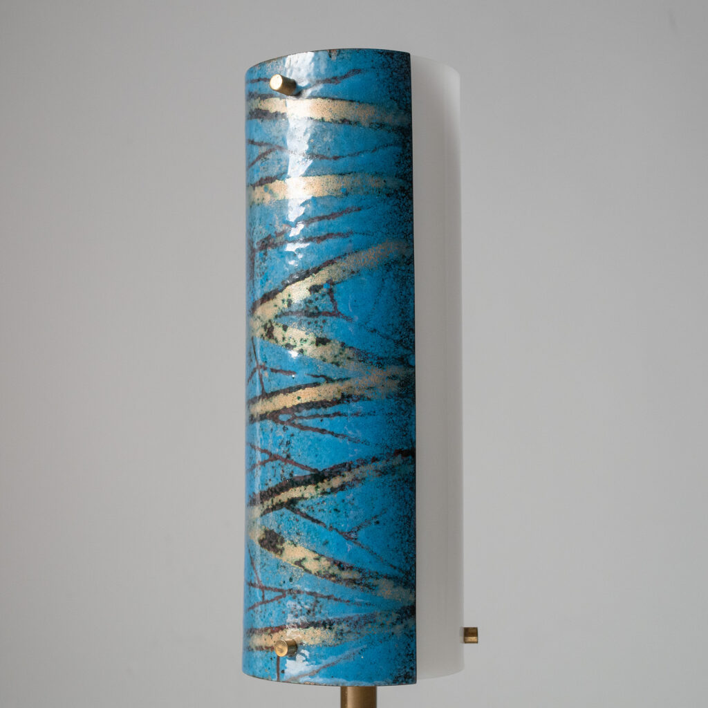 Italian Marble And Enameled Copper Table Lamp, 1950s