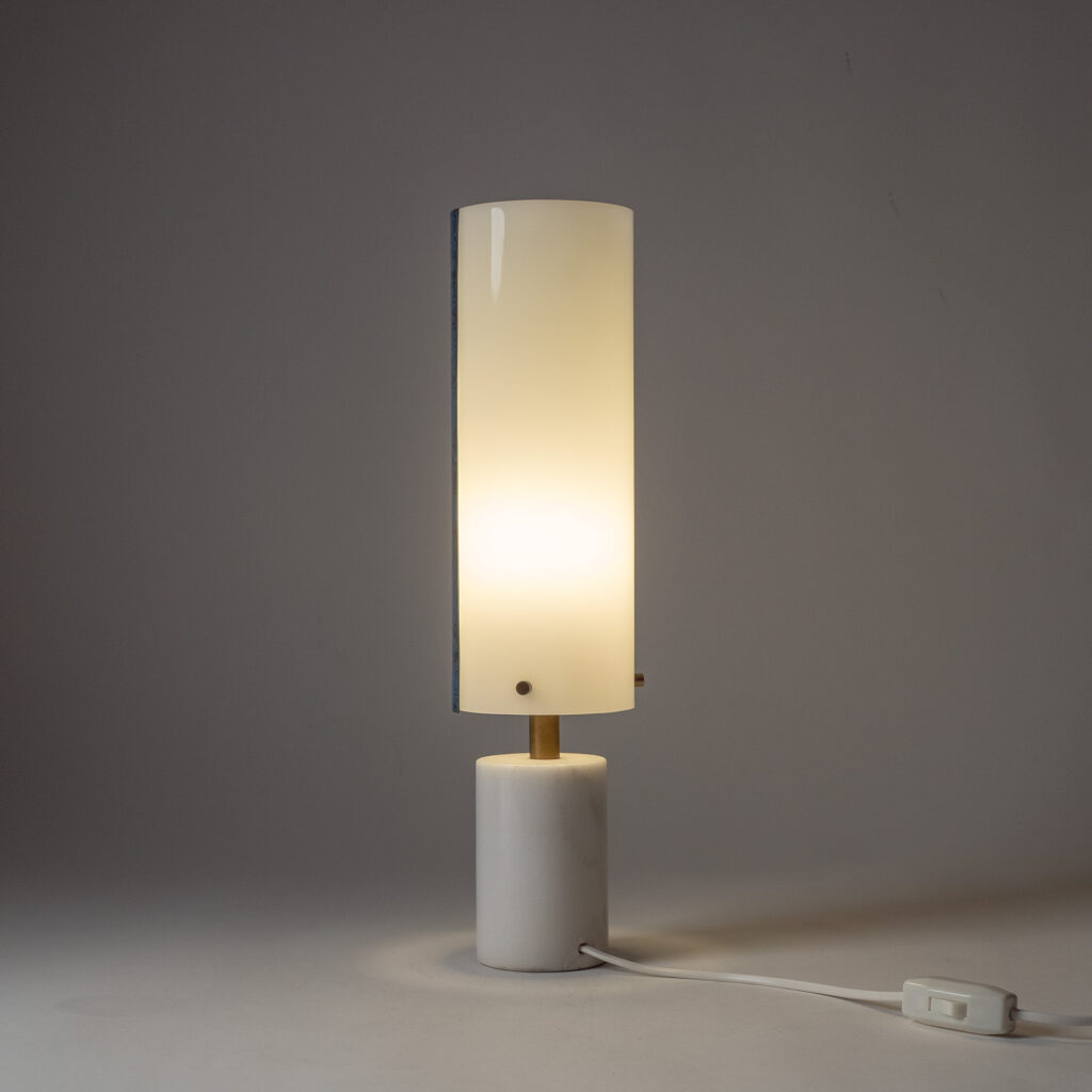 Italian Marble And Enameled Copper Table Lamp, 1950s