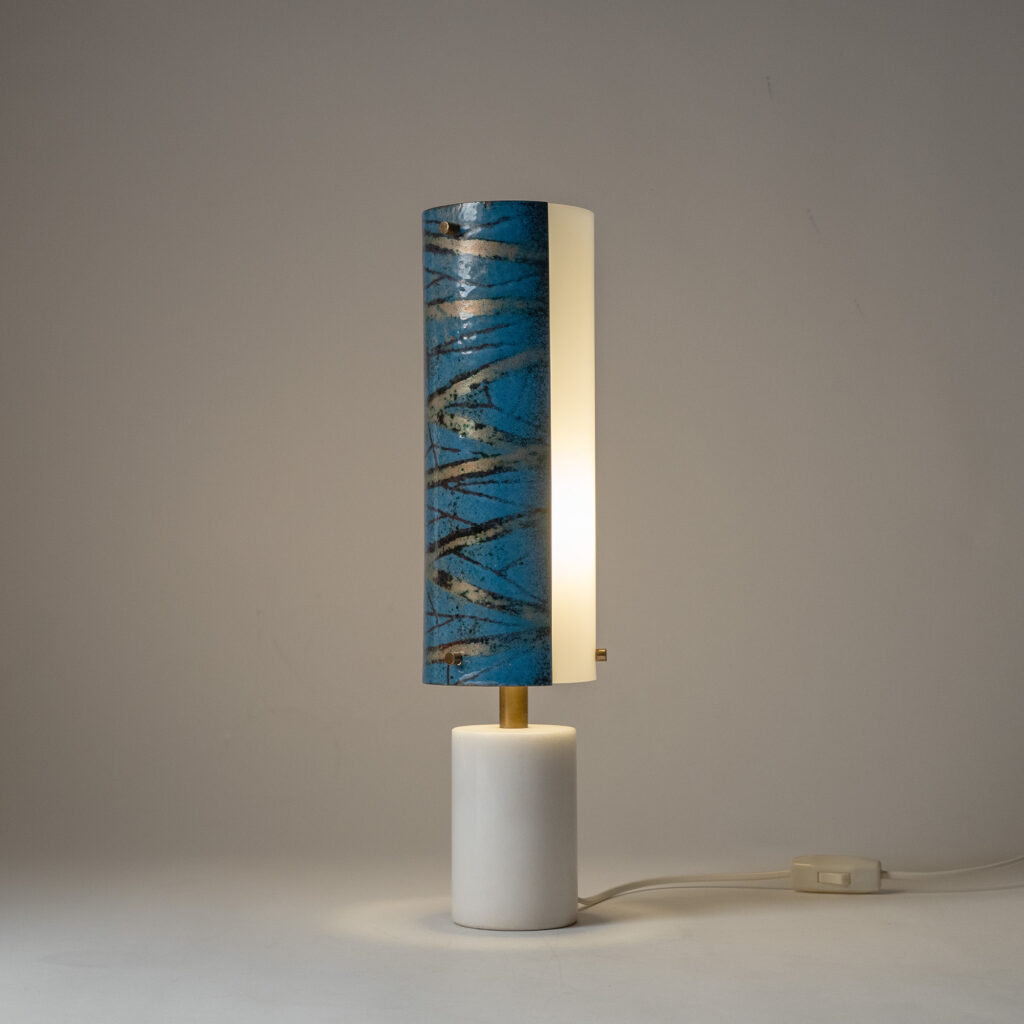 Italian Marble And Enameled Copper Table Lamp, 1950s