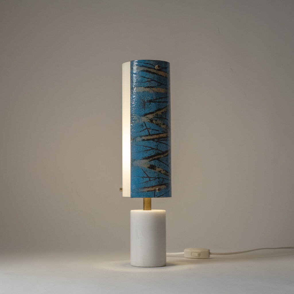 Italian Marble And Enameled Copper Table Lamp, 1950s