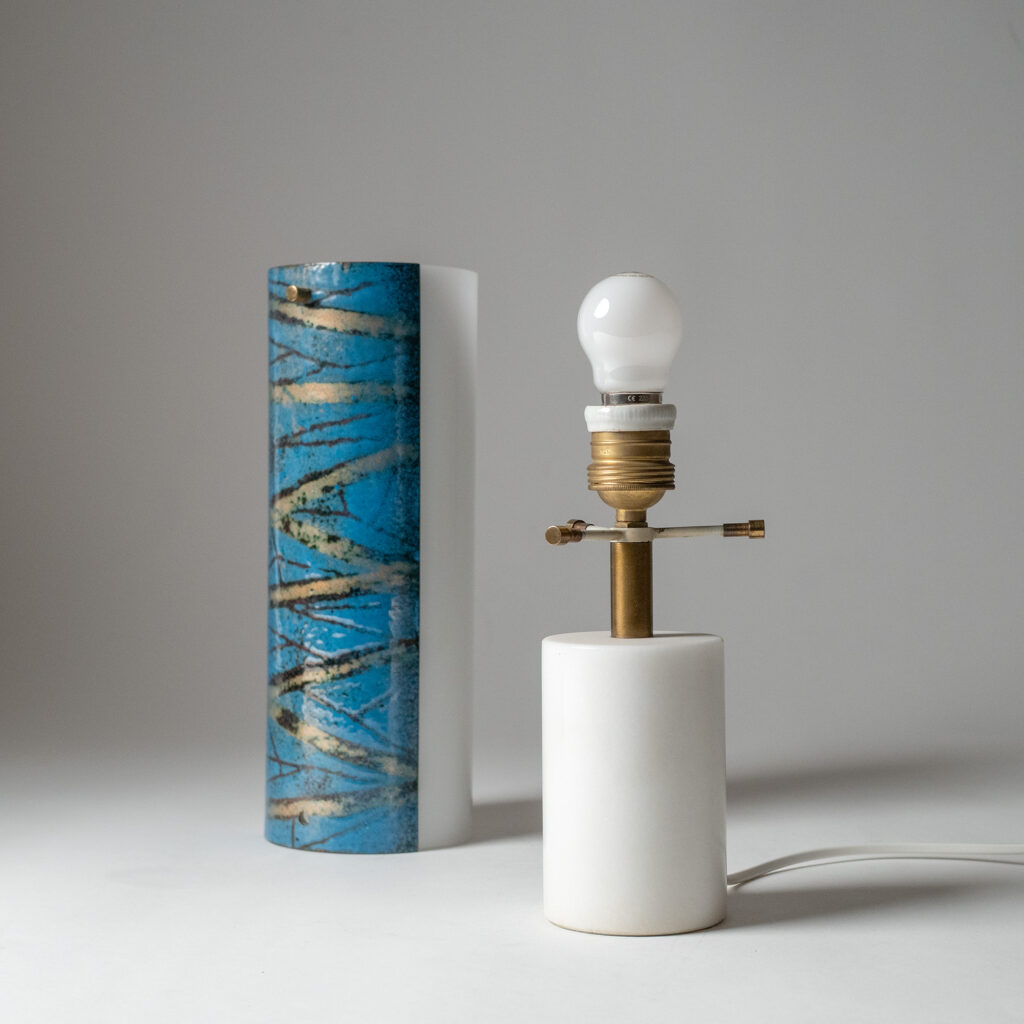 Italian Marble And Enameled Copper Table Lamp, 1950s