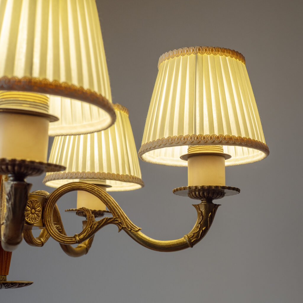 Swedish Brass And Wood Chandelier, circa 1940