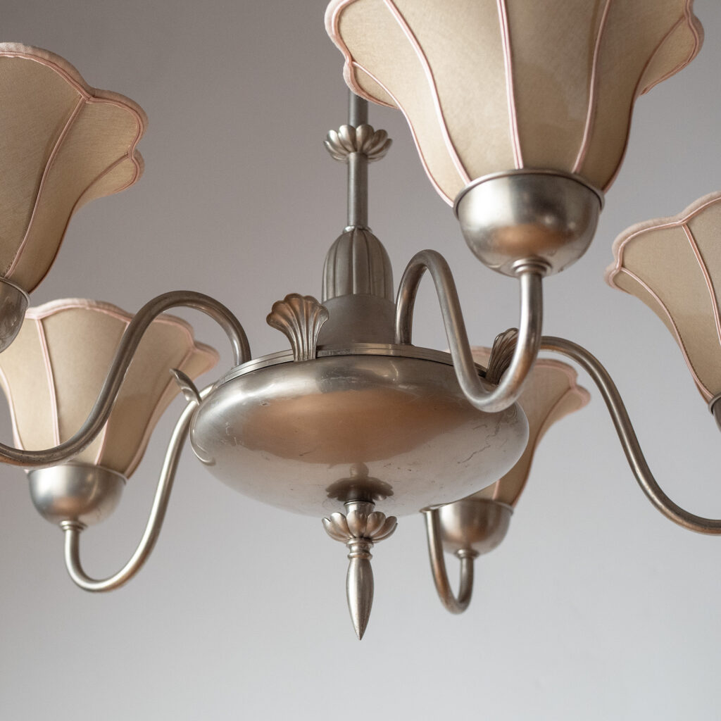 Harald Notini Nickel And Fabric Chandelier, Böhlmarks 1929