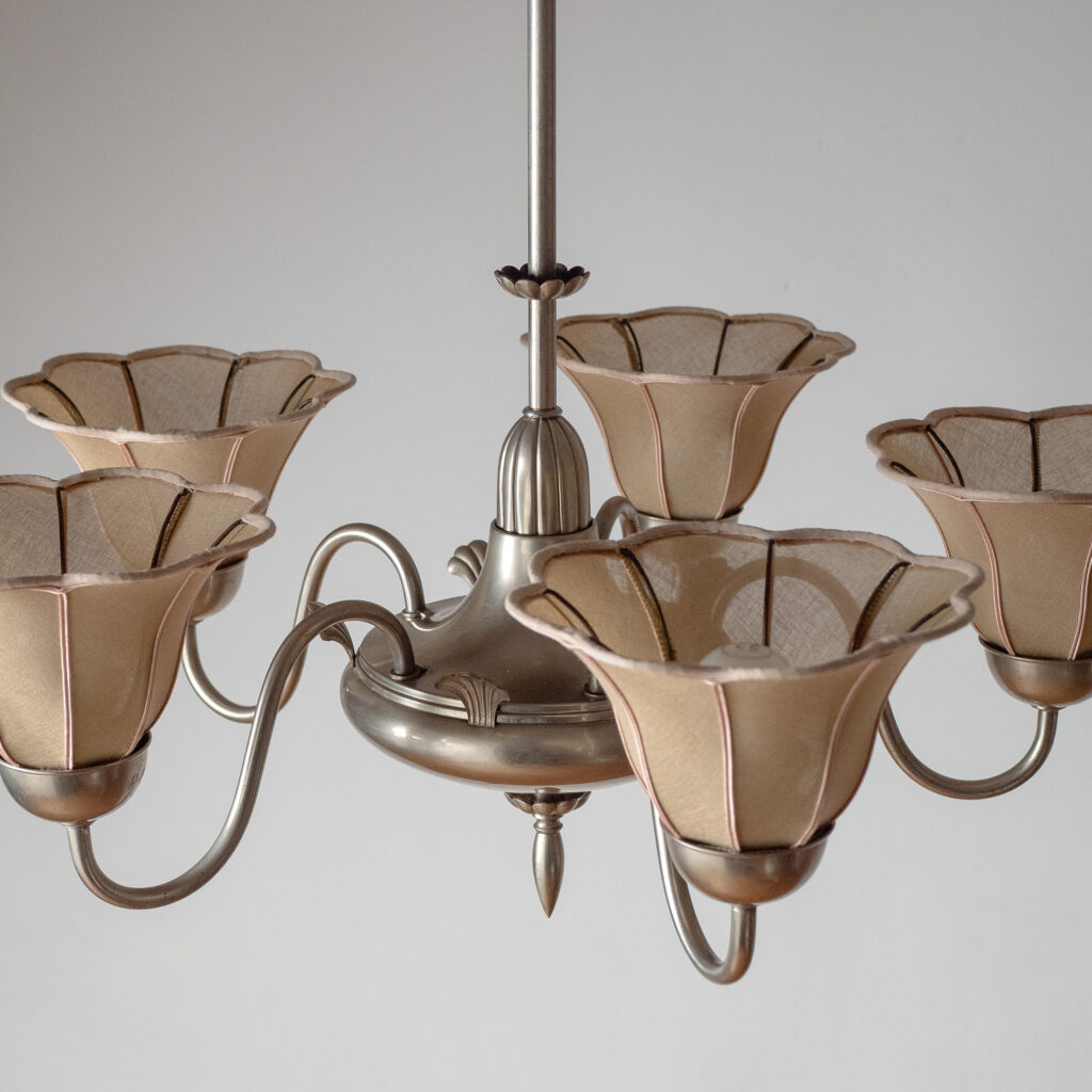 Harald Notini Nickel And Fabric Chandelier, Böhlmarks 1929