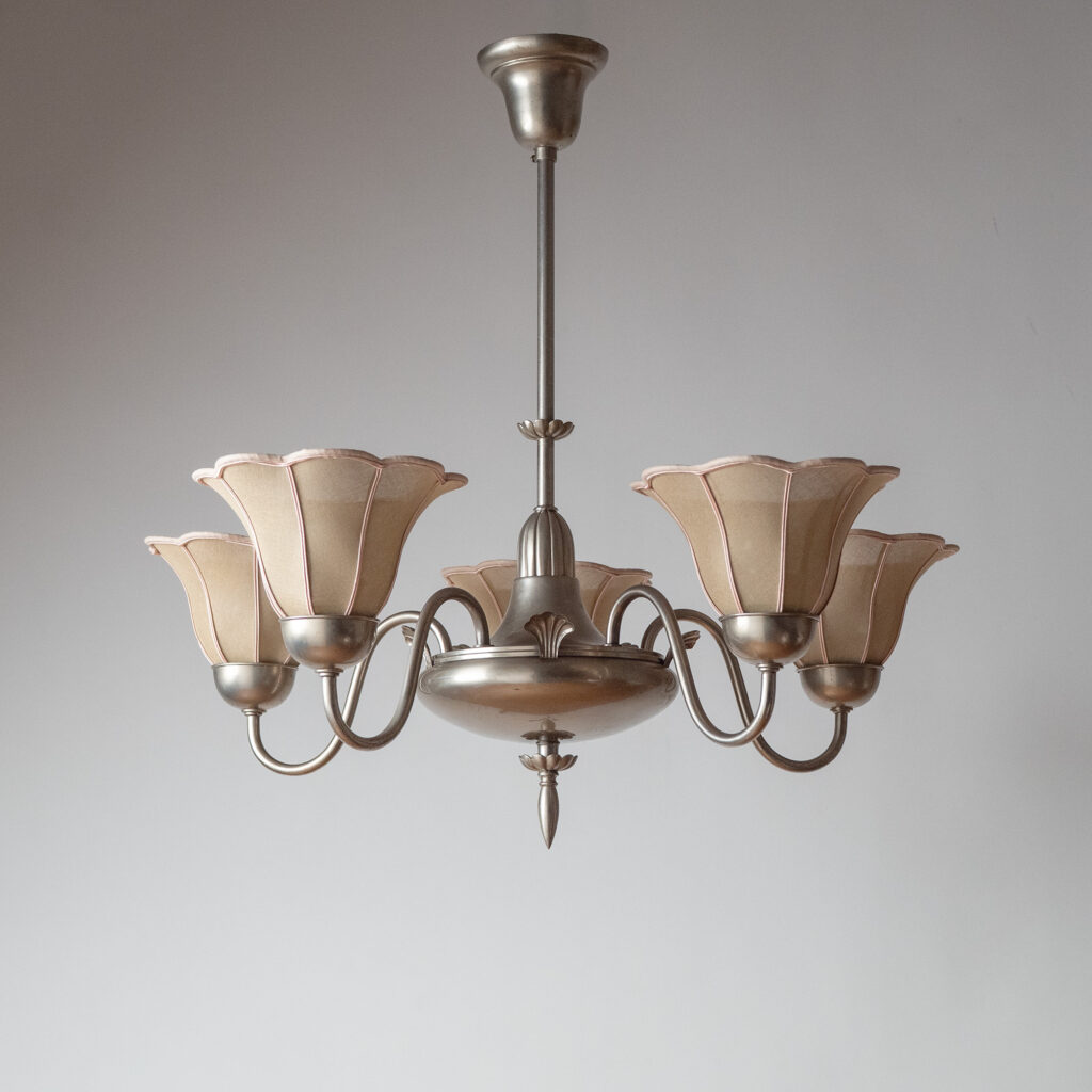 Harald Notini Nickel And Fabric Chandelier, Böhlmarks 1929