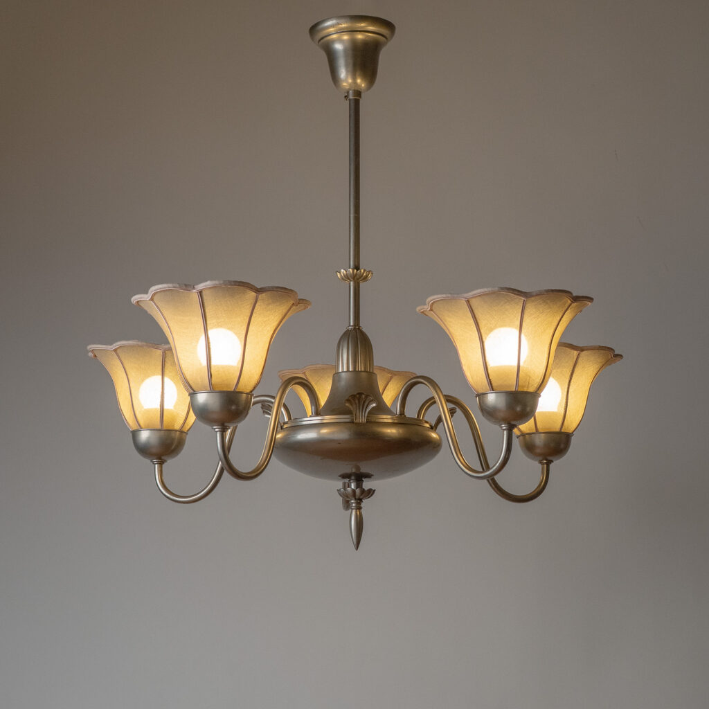 Harald Notini Nickel And Fabric Chandelier, Böhlmarks 1929