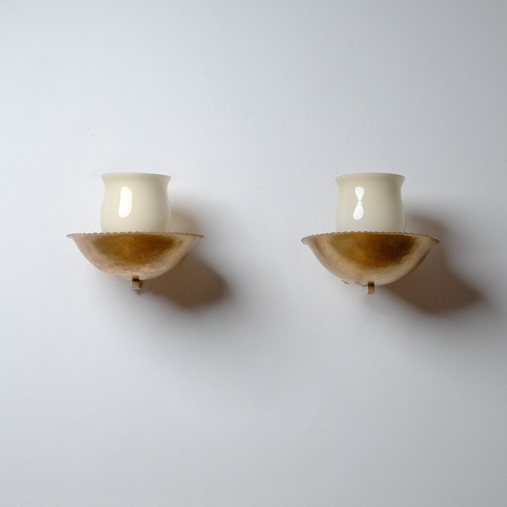 German Gilt Brass And Glass Wall Light, 1940s