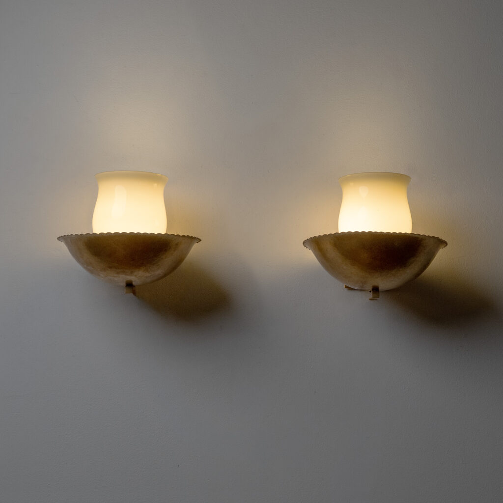 German Gilt Brass And Glass Wall Light, 1940s
