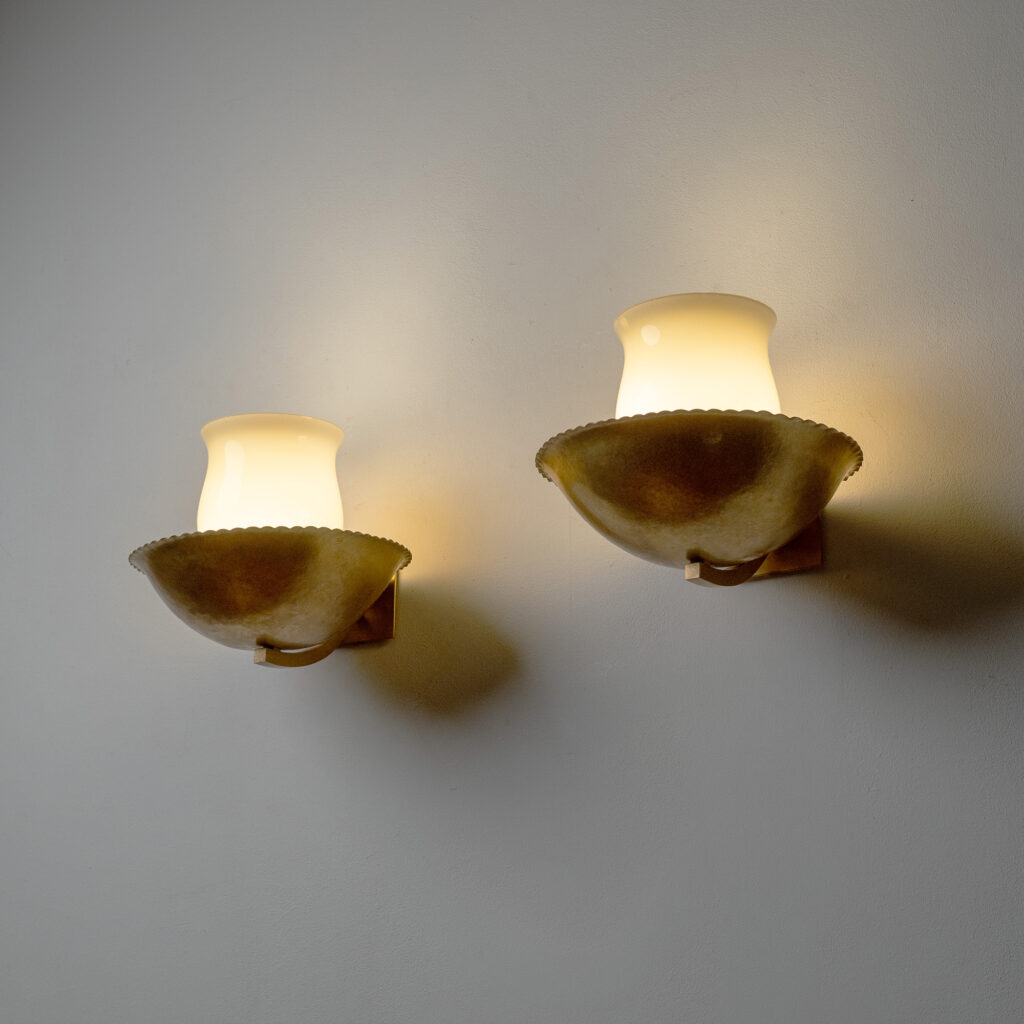 German Gilt Brass And Glass Wall Light, 1940s
