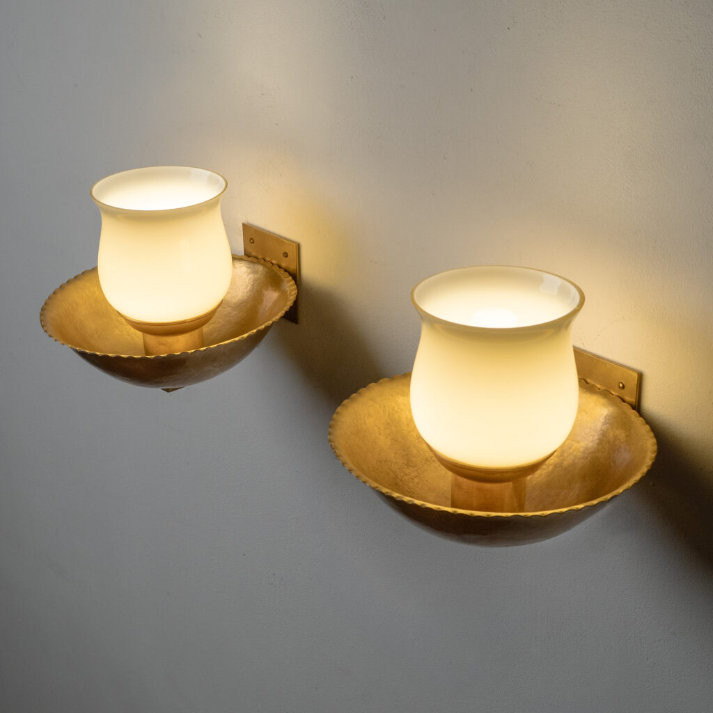 German Gilt Brass And Glass Wall Light, 1940s