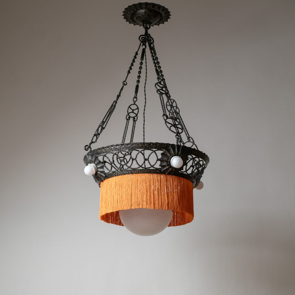Böhlmarks Wrought Iron And Glass Chandelier, 1918
