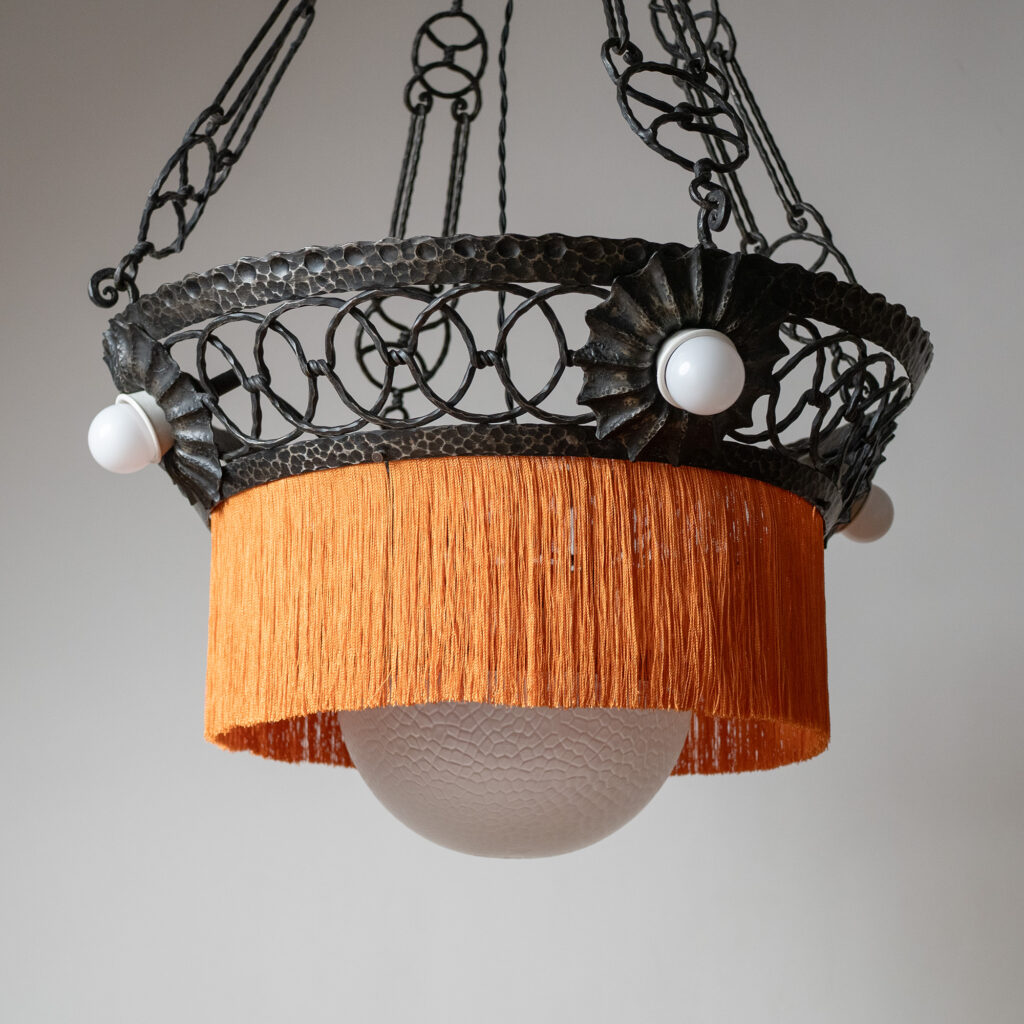 Böhlmarks Wrought Iron And Glass Chandelier, 1918