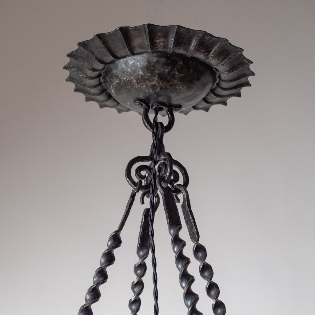 Böhlmarks Wrought Iron And Glass Chandelier, 1918