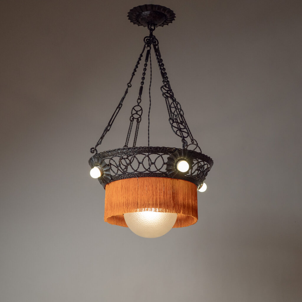 Böhlmarks Wrought Iron And Glass Chandelier, 1918