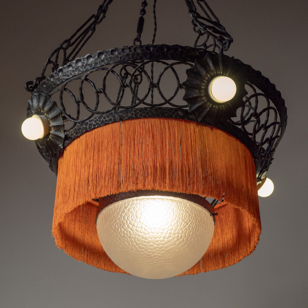 Böhlmarks Wrought Iron And Glass Chandelier, 1918