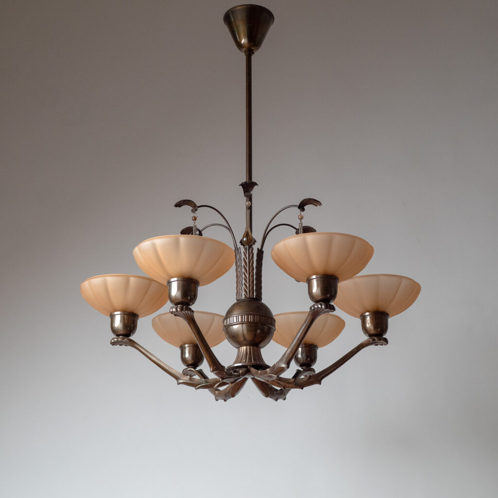 Harald Notini Brass And Glass Chandelier, Böhlmarks 1936