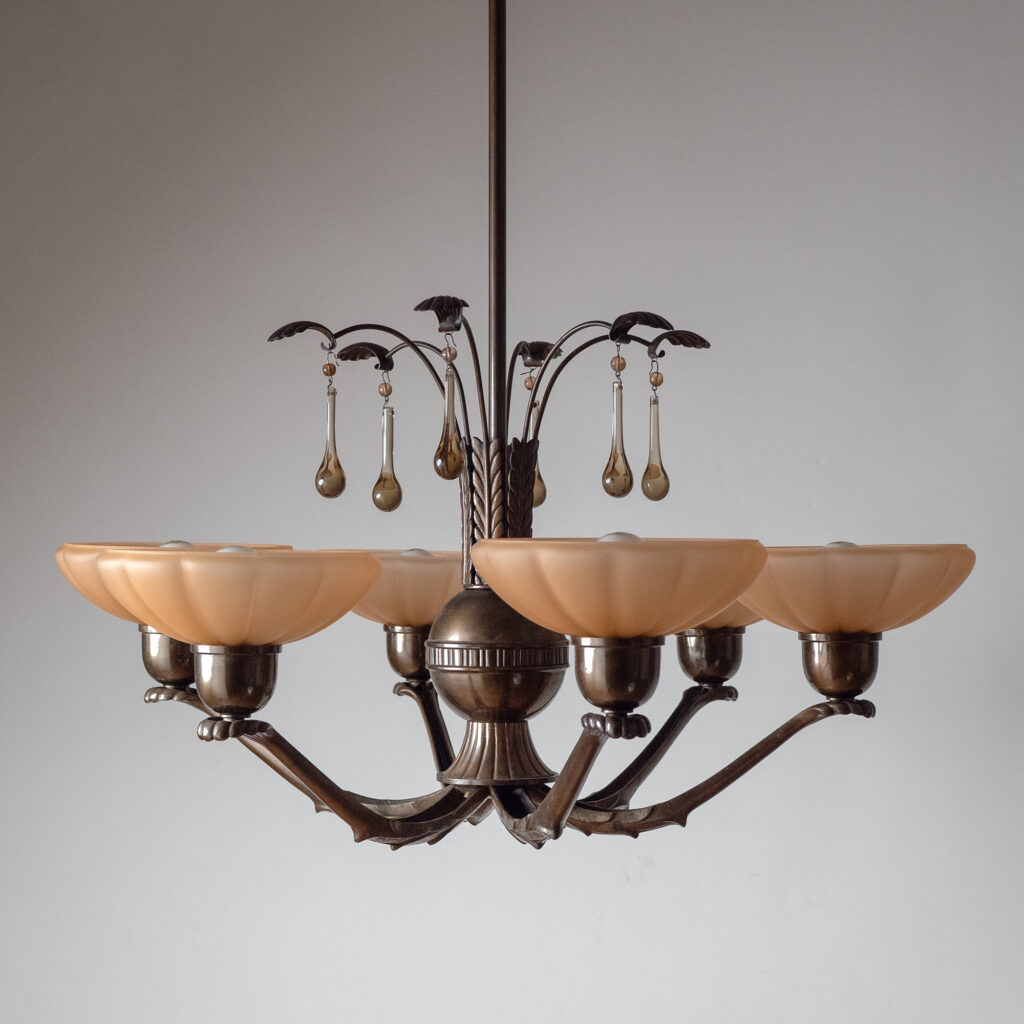 Harald Notini Brass And Glass Chandelier, Böhlmarks 1936