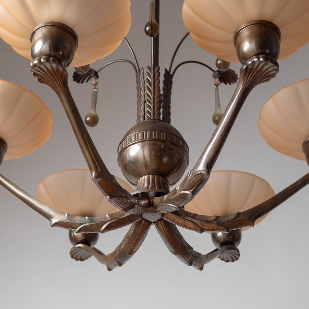 Harald Notini Brass And Glass Chandelier, Böhlmarks 1936