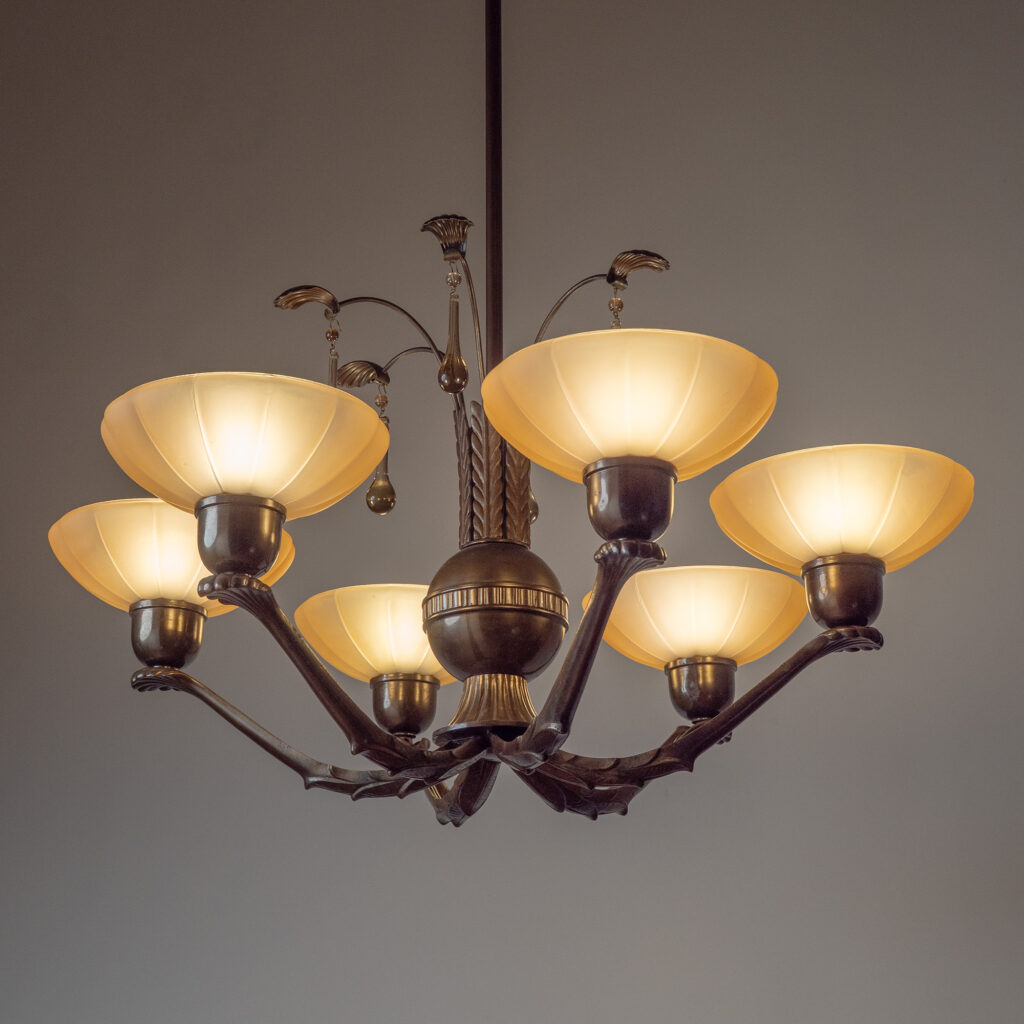 Harald Notini Brass And Glass Chandelier, Böhlmarks 1936